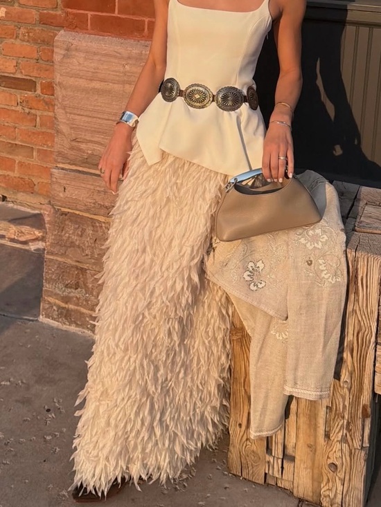 Zara Dresses & Skirts - Zara Ivory Feathered Maxi Skirt